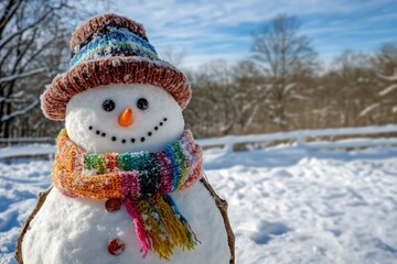 Obraz premium Cheerful Snowman in Winter Wonderland Scene