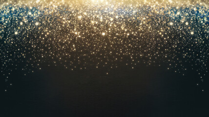 Golden Glow with Falling Blue and Gold Glitter on Dark Background