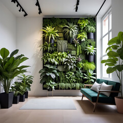 Minimalist Indoor Garden Wall – A section of the wall dedicated to plants, with a series of vertical planters creating a fresh, green feature in an otherwise minimalist room.