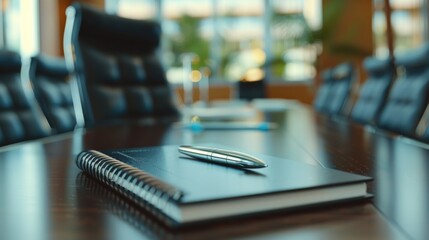 Board Of Director. Meeting Room with Notebook and Pen. Corporate Governance and Shareholder Discussion.