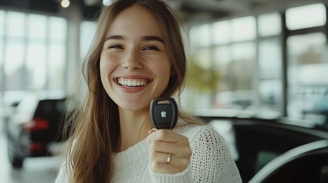 Excited European Woman at Car Show
