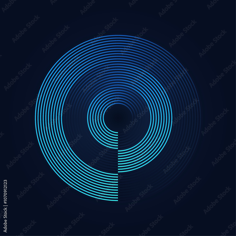 Aufkleber abstract circle line pattern spin blue green light isolated on black background in the concept of mu