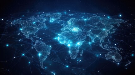 Global social media network connection on planet earth map. Internet technology and online information data exchange