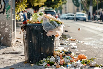 A common sight, an urban waste bin sitting idle on a city street