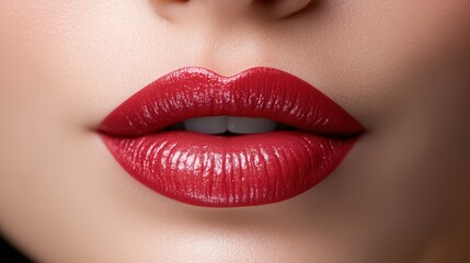 Obraz premium Elegant close-up of beautiful female lips showcasing a natural glossy finish in dark tones and rich hues for a luxurious look