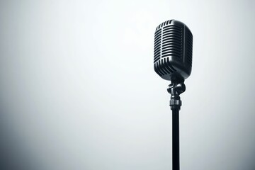 Fototapeta premium Vintage microphone on a stand against white background.