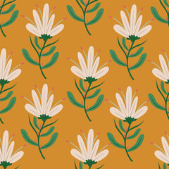 Colorful garden flowers on green background. Seamless vector pattern. Vintage print with inflorescences. Retro textile collection.
