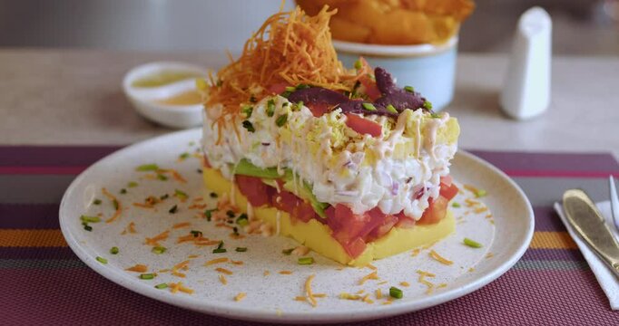 Close-Up of Peruvian Causa &ndash; Culinary Stock Footage