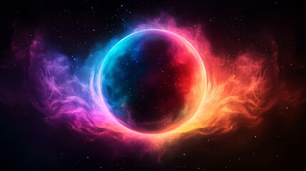 A cosmic orb surrounded by vibrant nebulae.
