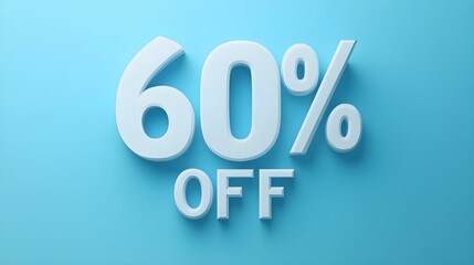 White '60% OFF' Promotional Sign on a Light Blue Background with Copy Space