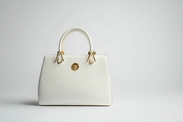White leather handbag with gold accents.
