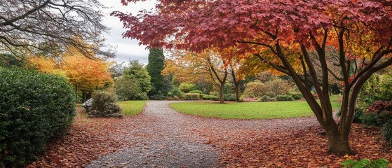 Explore Autumn's Vibrant Pathway Through Colorful Park Trees