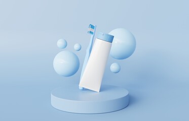 Toothbrush with toothpaste tube. Dental care concept. 3d-rendering