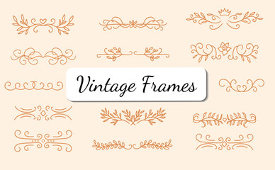 Decorative text dividers, monogram patterns, plant elements for design. Handmade style.