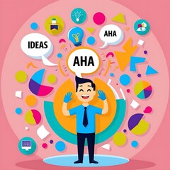 A colorful illustration of a creative person having an 'aha' moment