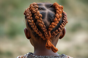 a young Himba childs hair styled with red ochre.