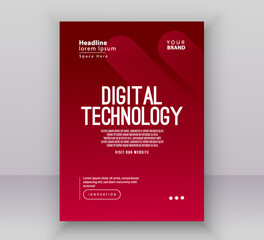 Poster brochure cover banner presentation layout template, Technology digital futuristic internet network red gradient background, Abstract cyber future tech, Ai big data business flyer annual vector