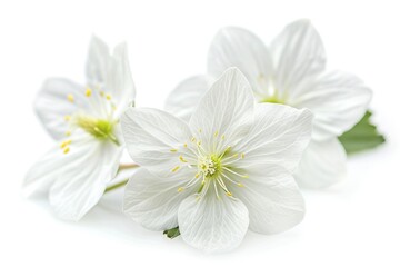 A group of white flowers placed on a white surface, perfect for decoration or photography purposes