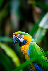 Obraz premium portrait of a parrot in a jungle.generative ai