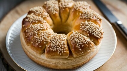 Round puff pastry with sesame