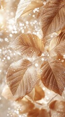 Golden Autumn Leaves with Sparkling Lights Bokeh - Elegant Fall Foliage Photography for Seasonal Decor and Nature Enthusiasts - Warm Tones and Texture
