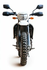 White dirt bike front wheel isolated.