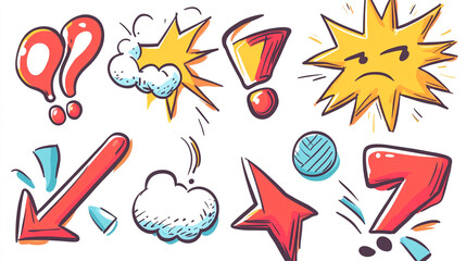 Hand Drawn Comic Book Elements  Arrows  Speech Bubbles  Stars  and Symbols