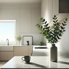 Modern Minimalist Kitchen with Marble Countertop and Stylish Decor
