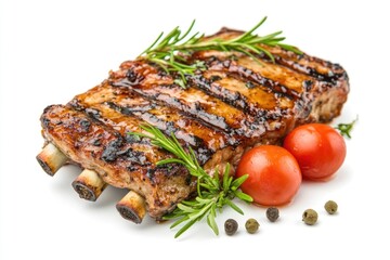 Freshly prepared meat dish served with tomatoes and herbs, great for food styling or cooking inspiration