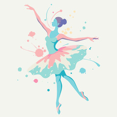 Obraz premium Ballerina in joyful pose dancing gracefully on artistic watercolor background for t-shirt print