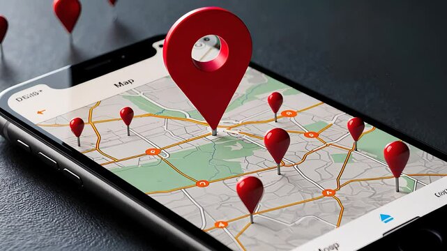 Smartphone Map Display with Multiple Location Pins
