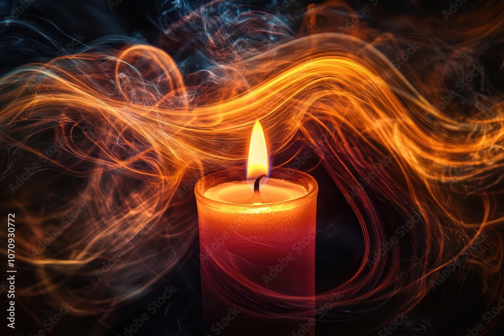 Poster A Lit Candle Surrounded by Swirling Smoke and Light