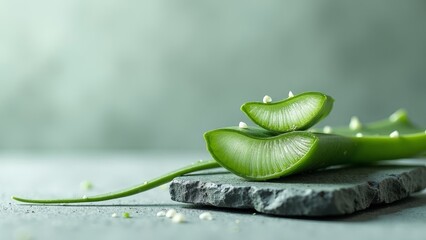 Fresh Aloe Vera Leaf on Stone Slate for Natural Skincare