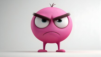 Obraz premium A pink cartoon character with a frowny face, angry eyebrows, and big eyes.
