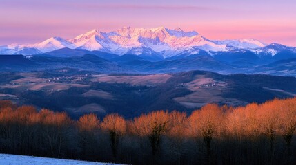A scenic view of a mountain range with trees in the foreground, ideal for use as a background image