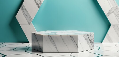 Hexagonal Podium on Gradient Teal