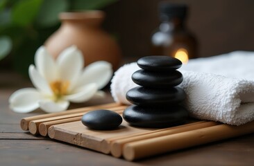 spa still life with stones and candle