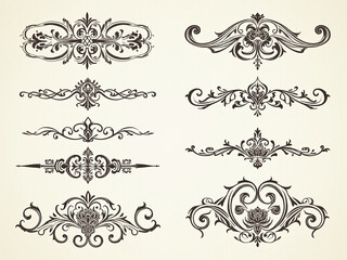 Vintage style hand drawn dividers feature calligraphic designs Thai ornaments and classic swirls with damask graphics and bold floral motifs