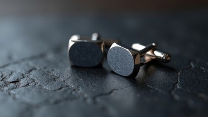 Stylish Sleek Cufflinks on Textured Slate Table