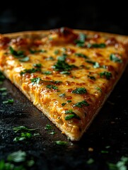 A Close-Up View of a Single Slice of Pizza Topped with Melted Cheese and Parsley