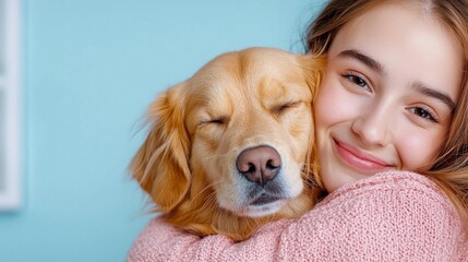 Woman embracing golden retriever in a photo that showcases how animals contribute to emotional well-being and mental health