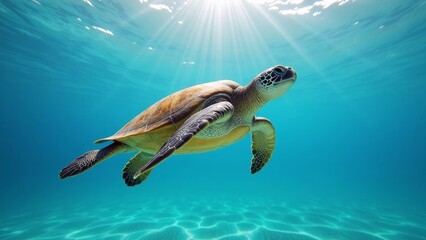 Majestic Sea Turtle in Crystal Clear Waters of Tropical Getaway