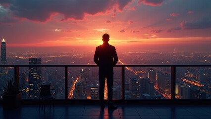Fototapeta premium Sunset Sophistication: Urban Rooftop Escape with Stunning Views