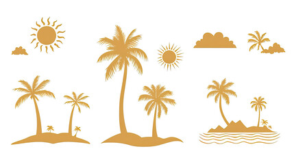 Obraz premium Simple Silhouettes of Palm Trees Suns Clouds and Islands Generative AI