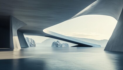 Abstract Futuristic Architecture 3d Rendering With Vacant Concrete Floor: Ideal Setting For Car Showcasing And Presentation. Vibrant, Modern Design.