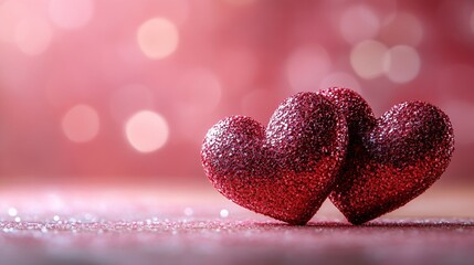 Obraz premium Handmade red hearts are set against a pink background. This is a Valentine's Day preparation with space for text. Copyspace