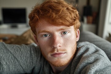 A close-up view of a person with bright red hair, great for beauty or editorial use