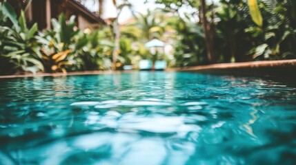 Fototapeta premium A tranquil pool surrounded by lush greenery, inviting relaxation and leisure.