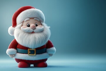 3D rendered Santa Claus on a blue background, radiating holiday cheer.
