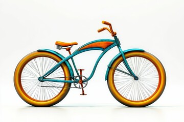 A colorful bicycle with orange and blue accents.